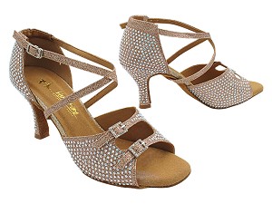 1625Bling Champagne Glitter Satin & Stone with 2.75" Flare Heel in the photo 