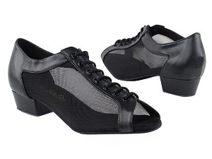 1643FT Black Leather_Black Mesh with 1" Flat Heel in the photo 