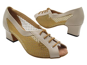1644 60 Tan Leather & #108 Gold Dots Mesh with 2" TC Heel (3149) in the photo 