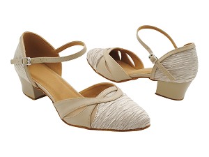 7861LEDSS Flesh Satin Pleats & Tan Leather Trim with 1.5" Heel (2001) in the photo 