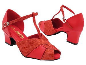 6006LEDSS Red Glitter Satin & Red Leather with 2" Thick Cuban Heel (3149) in the photo 