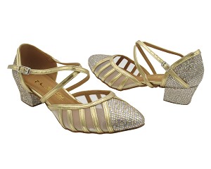 6865LEDSS Gold Sparklenet & Shiny Gold Leather Trim with Mesh with 1.5" Medium heel in the photo 