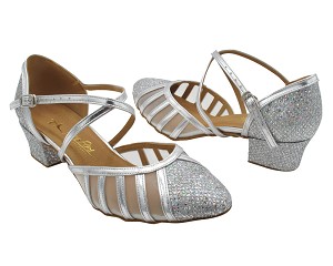 6865LEDSS Silver Sparklenet & Shiny Silver Leather Trim with Mesh with 1.5" Medium heel in the photo 