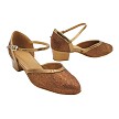 9621 Copper Glitter Satin & 171 Dark Tan Copper Trim 1.5" Medium Heel in the photo 