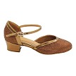 9621 Copper Glitter Satin & 171 Dark Tan Copper Trim 1.5" Medium Heel in the photo 