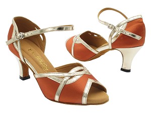 1706 Dark Tan Satin & Shiny Gold Trim with 2.5" Heel (2899) in the photo 