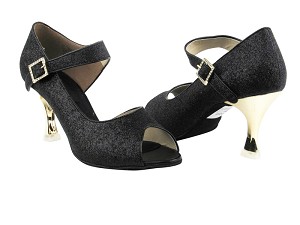 CD3005 Black Stardust with 3" Gold Plated Flare Heel in the photo 