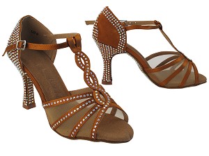SERA1692CC Dark Tan Satin with 3" Flare Heel in the photo 