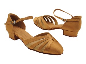 SERA3543BFT Brown Satin & Flesh Mesh with 1 inch Flat Heel (8881) in the photo 