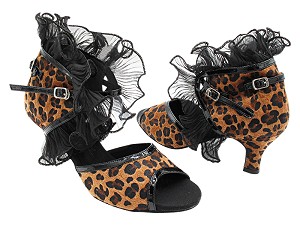 SERA7013 Leopard & Black Patent Trim with Black Ruffle 