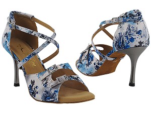 1625BLEDSS 174 White Blue Flower Satin with (6646) 3 INCH SLIM METALLIC HEEL in the photo 