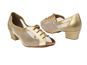 1644 57 Light Gold PU_Flesh Mesh with 1.5" Medium Heel in the photo 