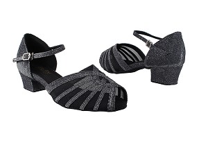 2719 105 Glitter Black Satin_Black Mesh 1.5" Medium Heel in the photo 