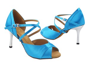 2828LEDSS 095 Light Blue Satin with 3" Silver Plated Slim Heel (6646) in the photo 