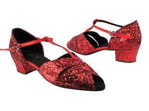 6006 Red Sparkle_Red Satin_T_S with 1.5" medium heel in the photo 