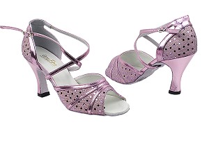 6023 68 Purple Dots_150 Purple PU Trim with 3" Heel in the photo 
