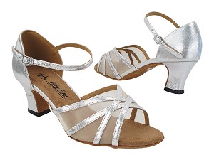 6027 Silver Satin_Flesh Mesh with 2.2" Thick Cuban Heel (2317) in the photo 