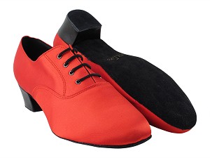 915108 112 Red Satin_Black Leather Heel with 1.5" Latin Heel in the photo 