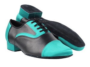 916102 302 Green Satin_Black Leather with 1" Heel in the photo 