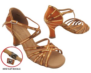 S9216 Copper Tan Satin & Copper Sequin with 2.5" Spool Heel (PG) in the photo 