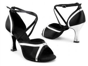 S92332 Black Satin & Silver Leather Trim with 3" heel in the photo 