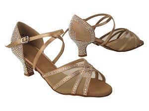 SERA1605CC Brown Satin & Flesh Mesh with 2 inch Slim Heel (Heel Code MTXZ) in the photo 
