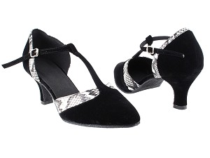 SERA3551 Black Velvet & White Snake Trim with 2.5" low heel in the photo 